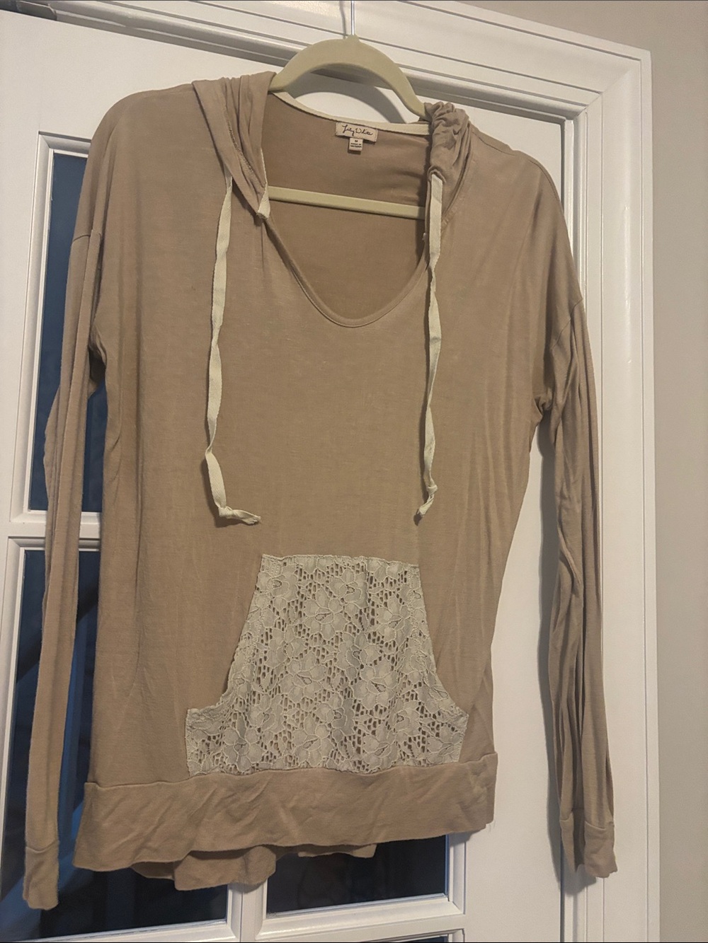☀️Lightweight Hooded Lace-Pocket Top - Tan